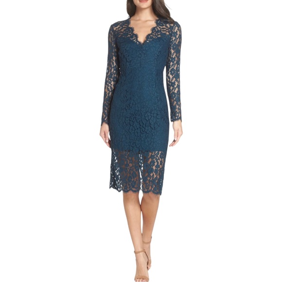 Bardot Midnight Lace Long Sleeve Midi Dress in Ash Blue NWT size 4 - Picture 1 of 14
